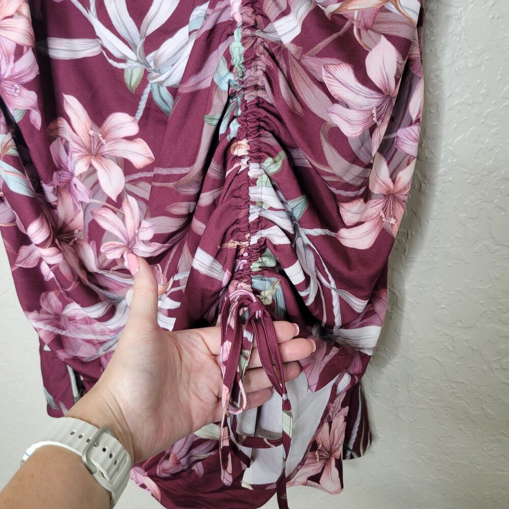 City Chic Dress Plus Sz 18 Winter Lily Floral Faux Wrap 3/4 Sleeve Midi Feminine - Picture 9 of 12